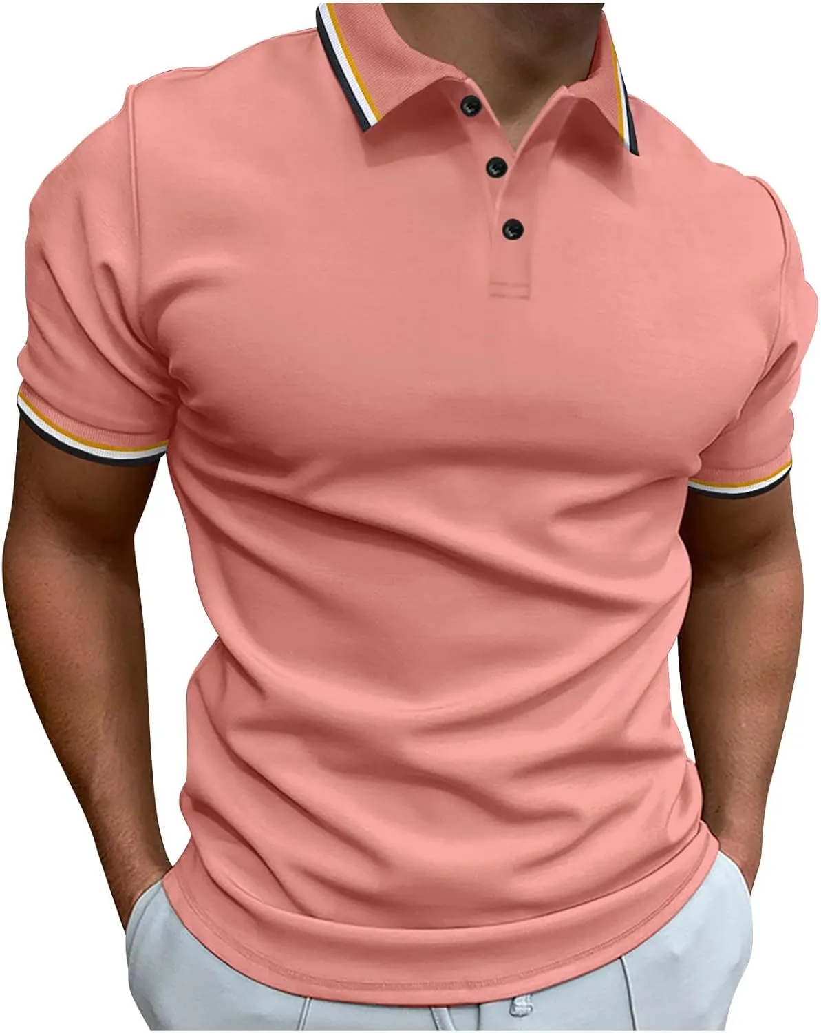 generic Polos T Shirts for Men Performance Short Sleeve Classic Golf Tshirt Collared Moisture Wicking Tee Stylish Patchwork