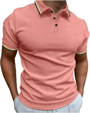 generic Polos T Shirts for Men Performance Short Sleeve Classic Golf Tshirt Collared Moisture Wicking Tee Stylish Patchwork