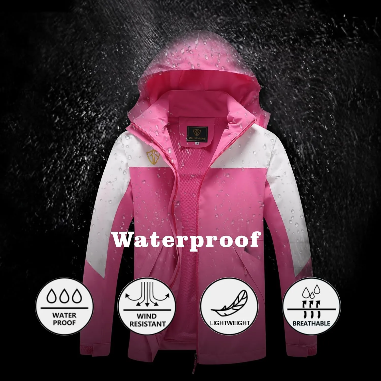 GIISAM Rain Jacket for Women, Women's Waterproof Lightweight Rain Jackets Packable Raincoat Windbreaker Coat with Hood