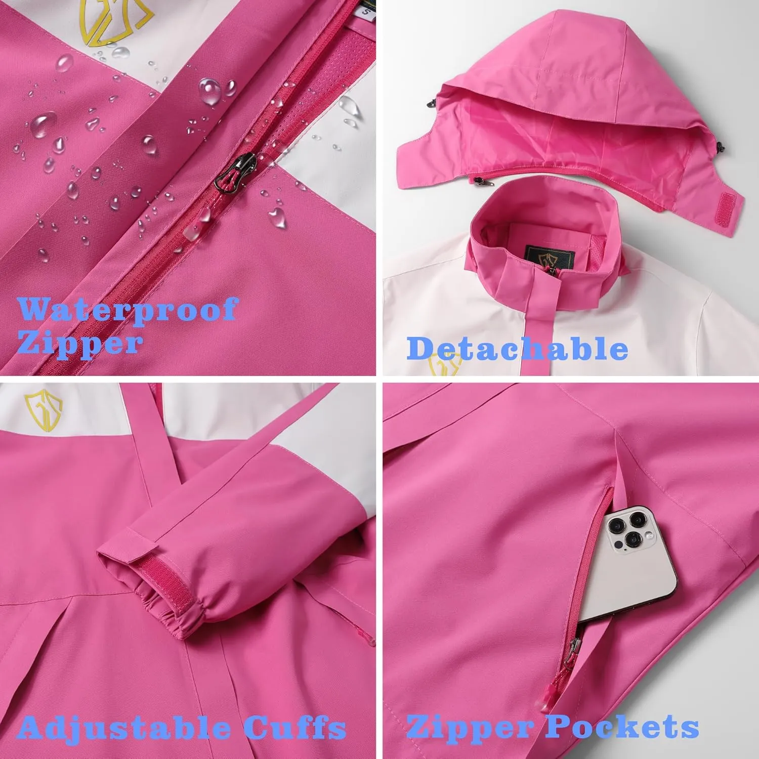 GIISAM Rain Jacket for Women, Women's Waterproof Lightweight Rain Jackets Packable Raincoat Windbreaker Coat with Hood