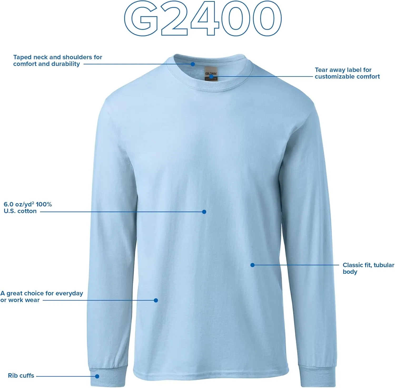 Gildan Unisex Adult Ultra Cotton Long Sleeve T-Shirt, Style G2400, Multipack