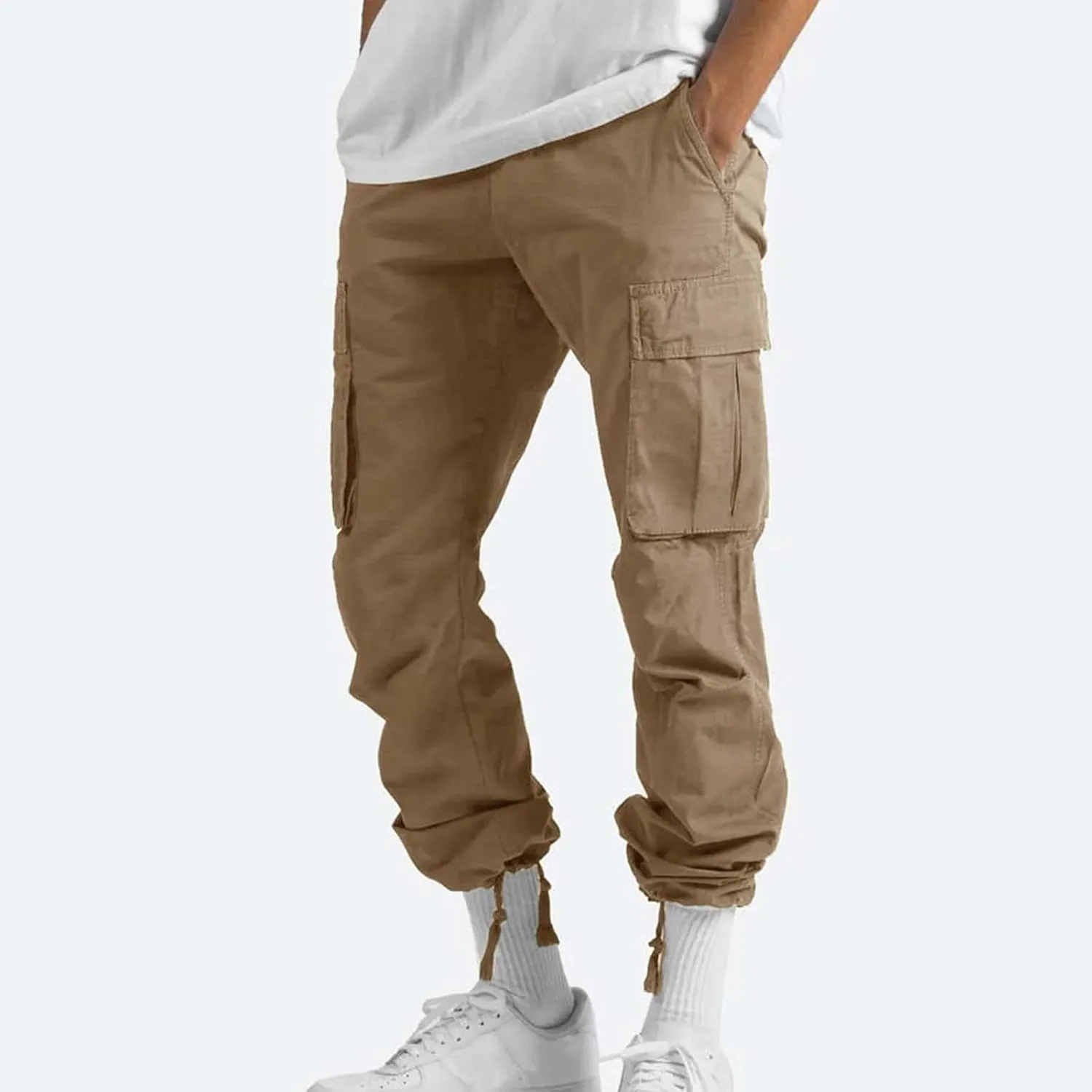 GOFULY Cargo Pants Mens Baggy Drawstring Elastic Waist Sweat Pants Tall with Multi Pockets Pants Casual Joggers Trousers