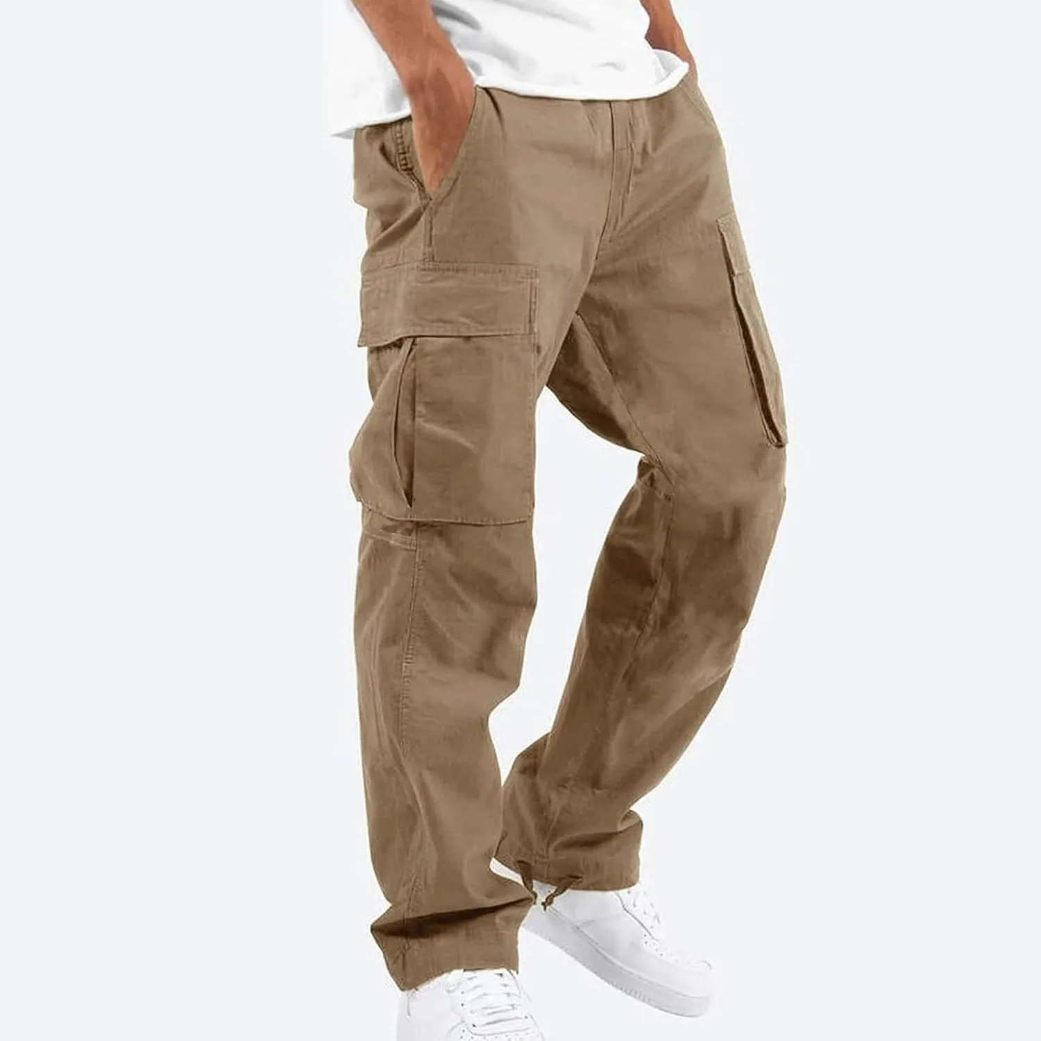 GOFULY Cargo Pants Mens Baggy Drawstring Elastic Waist Sweat Pants Tall with Multi Pockets Pants Casual Joggers Trousers