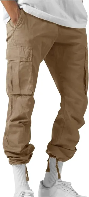 GOFULY Cargo Pants Mens Baggy Drawstring Elastic Waist Sweat Pants Tall with Multi Pockets Pants Casual Joggers Trousers
