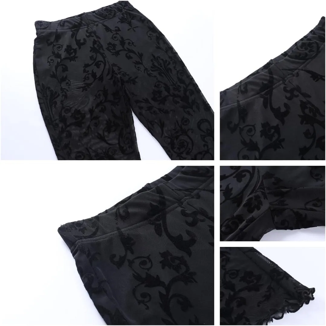 Gothic Bell Bottom Pants for Women Goth Grunge Black High Waisted Flare Leggings Boho Hippie Festival Outfits