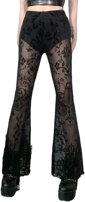 Gothic Bell Bottom Pants for Women Goth Grunge Black High Waisted Flare Leggings Boho Hippie Festival Outfits
