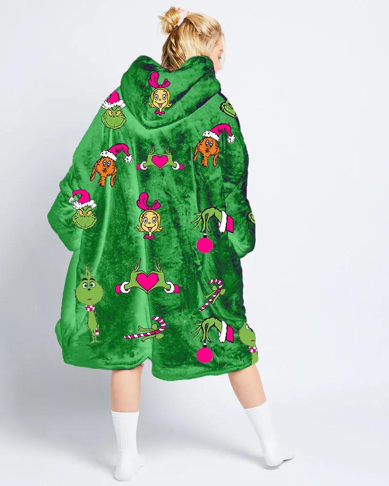 Grinch print loose blanket hoodie