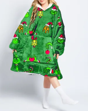 Grinch print loose blanket hoodie