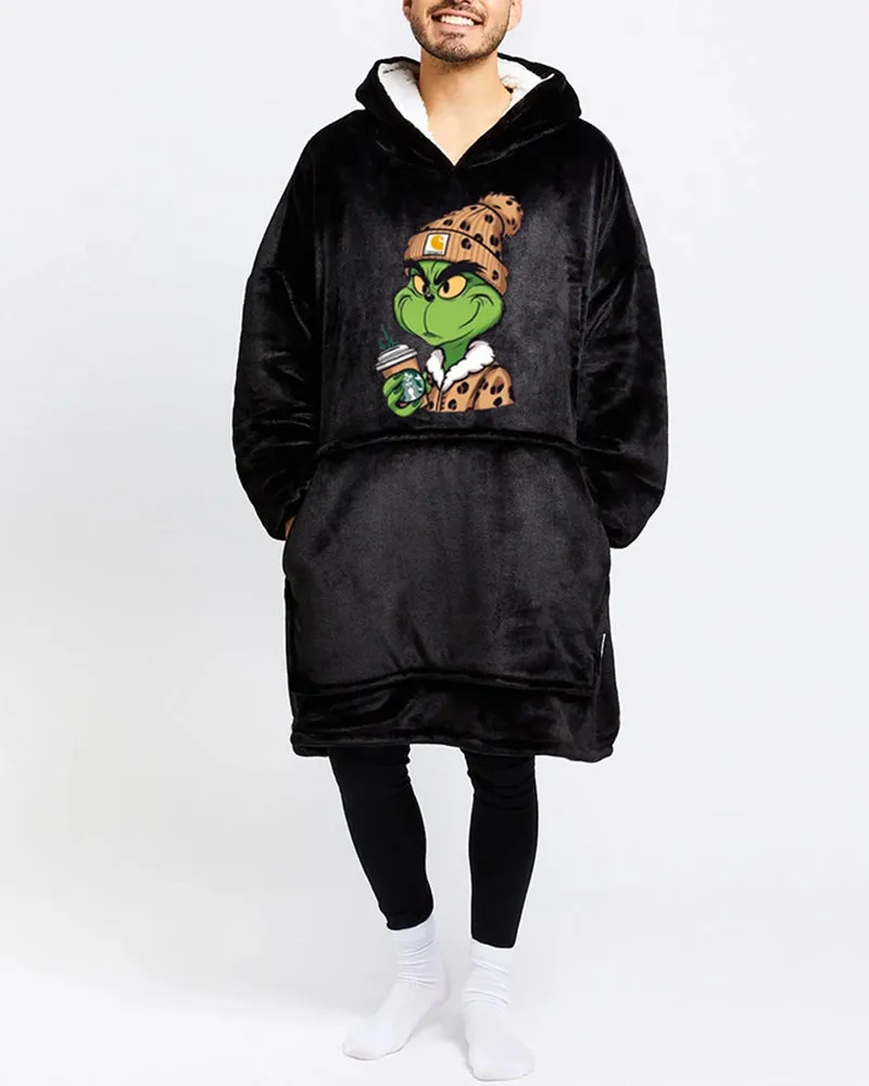 Grinch print loose casual blanket hoodie