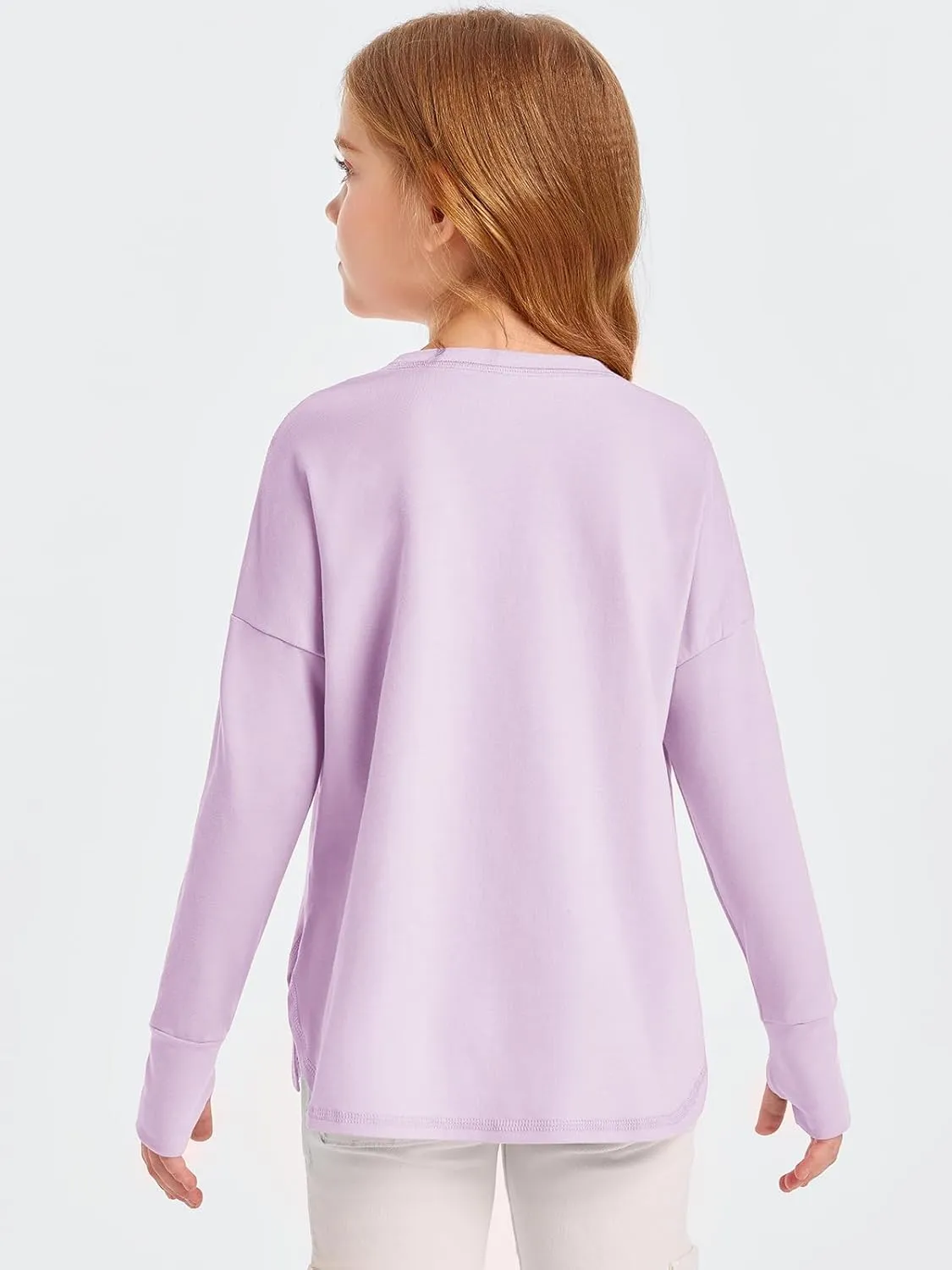 Haloumoning Girls Athletic Shirts Long Sleeve Active Quick Dry Tops Kids Gym Yoga Tees with Thumb Holes 5-14 Years
