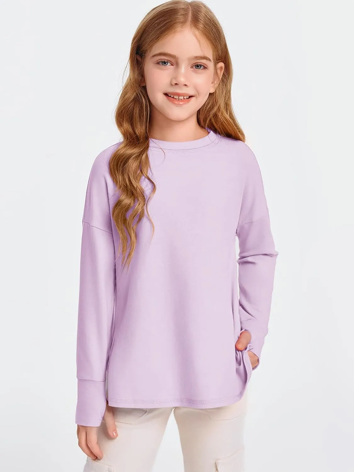 Haloumoning Girls Athletic Shirts Long Sleeve Active Quick Dry Tops Kids Gym Yoga Tees with Thumb Holes 5-14 Years