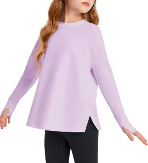 Haloumoning Girls Athletic Shirts Long Sleeve Active Quick Dry Tops Kids Gym Yoga Tees with Thumb Holes 5-14 Years