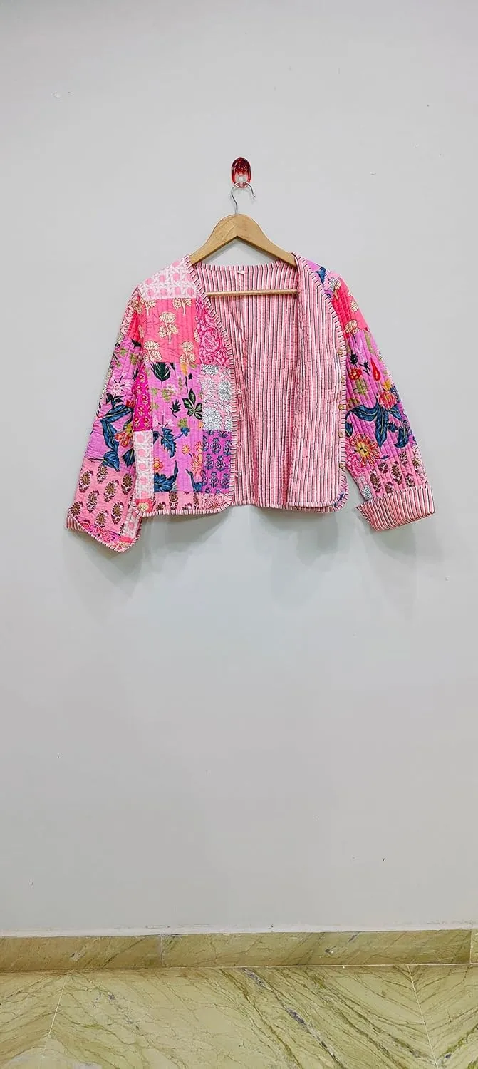 Handmade Women's Kantha Jacket, Unisex Patchwork Indian Cotton Kantha Jacket