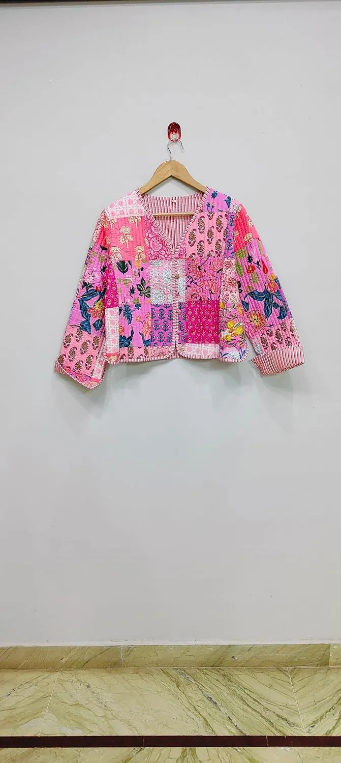 Handmade Women's Kantha Jacket, Unisex Patchwork Indian Cotton Kantha Jacket