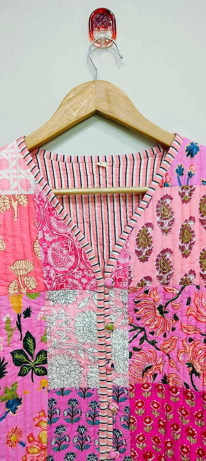 Handmade Women's Kantha Jacket, Unisex Patchwork Indian Cotton Kantha Jacket
