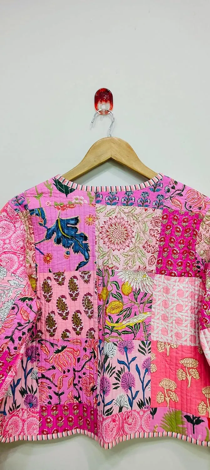 Handmade Women's Kantha Jacket, Unisex Patchwork Indian Cotton Kantha Jacket