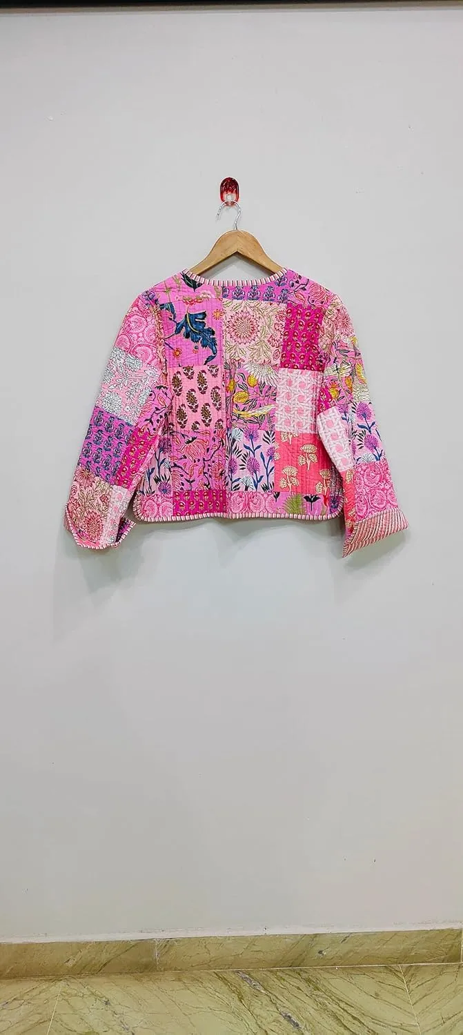Handmade Women's Kantha Jacket, Unisex Patchwork Indian Cotton Kantha Jacket
