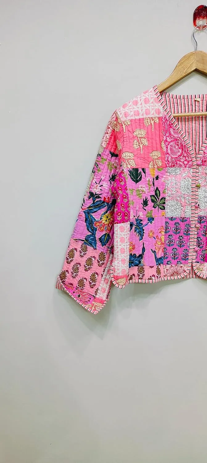 Handmade Women's Kantha Jacket, Unisex Patchwork Indian Cotton Kantha Jacket
