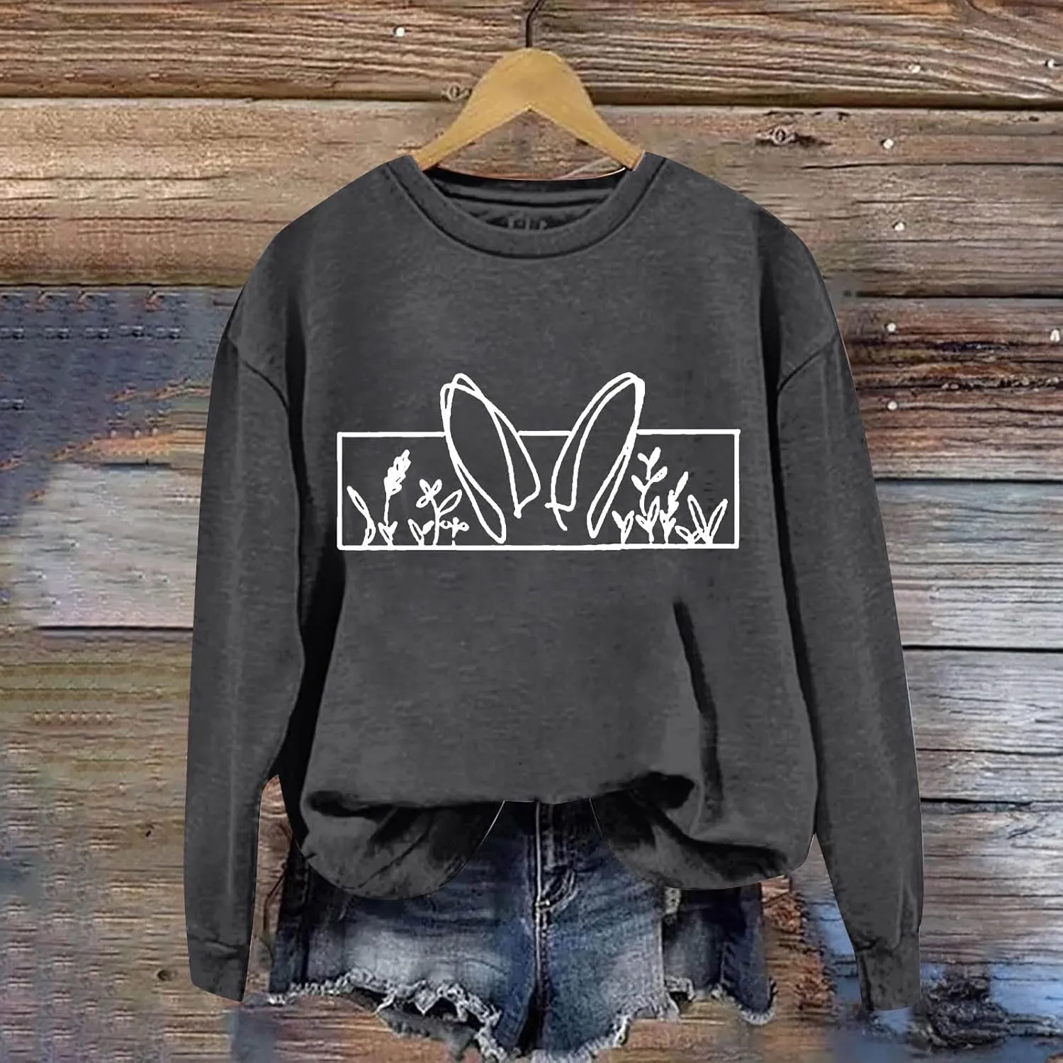 Happy Easter Sweatshirt for Women Cute Bunny Rabbit Graphic Crew Neck Sweat Shirts Trendy Easter Gifts Festival Tops