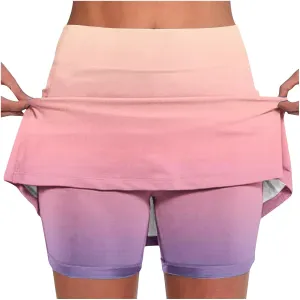 High Waisted Tennis Skirts for Women Built in Shorts, Gradient Mini Athletic Skorts Golf Sports Running Skort