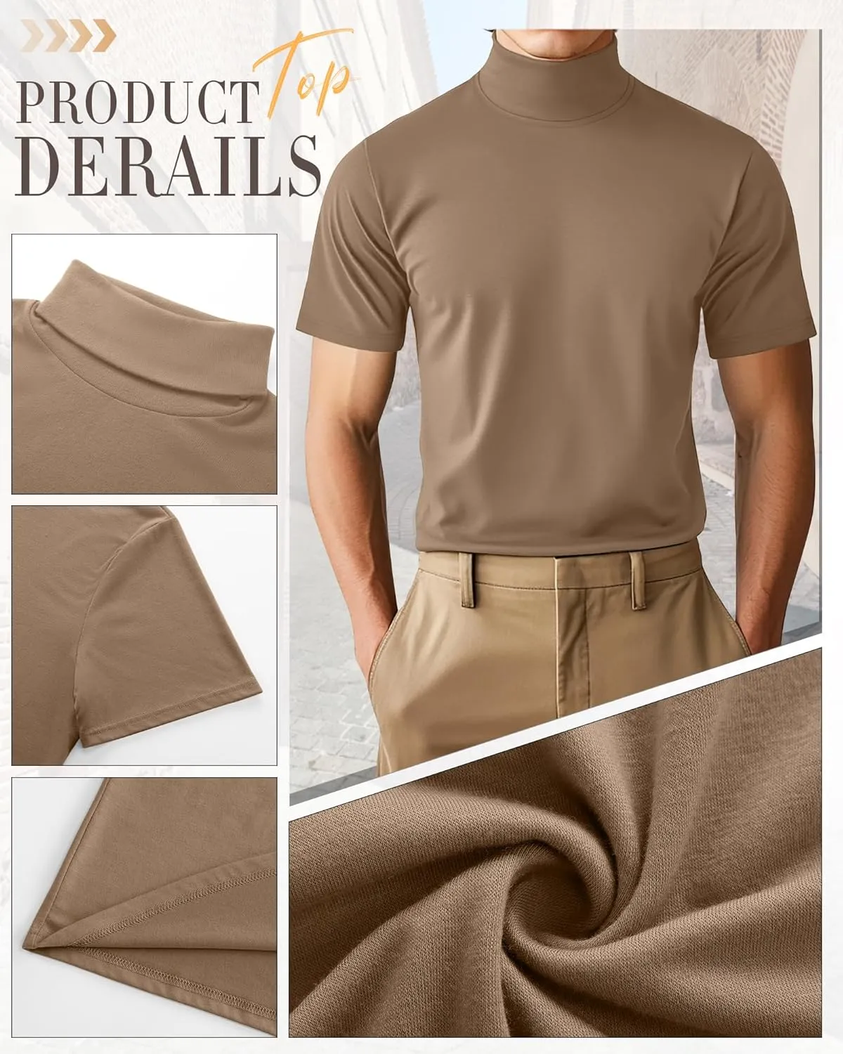 Huukeay 3 Pack Men's Big and Tall Turtleneck Shirt, Cotton Short Sleeve Mock Neck Tops Loose Fit Basic Casual Undershirt Tee
