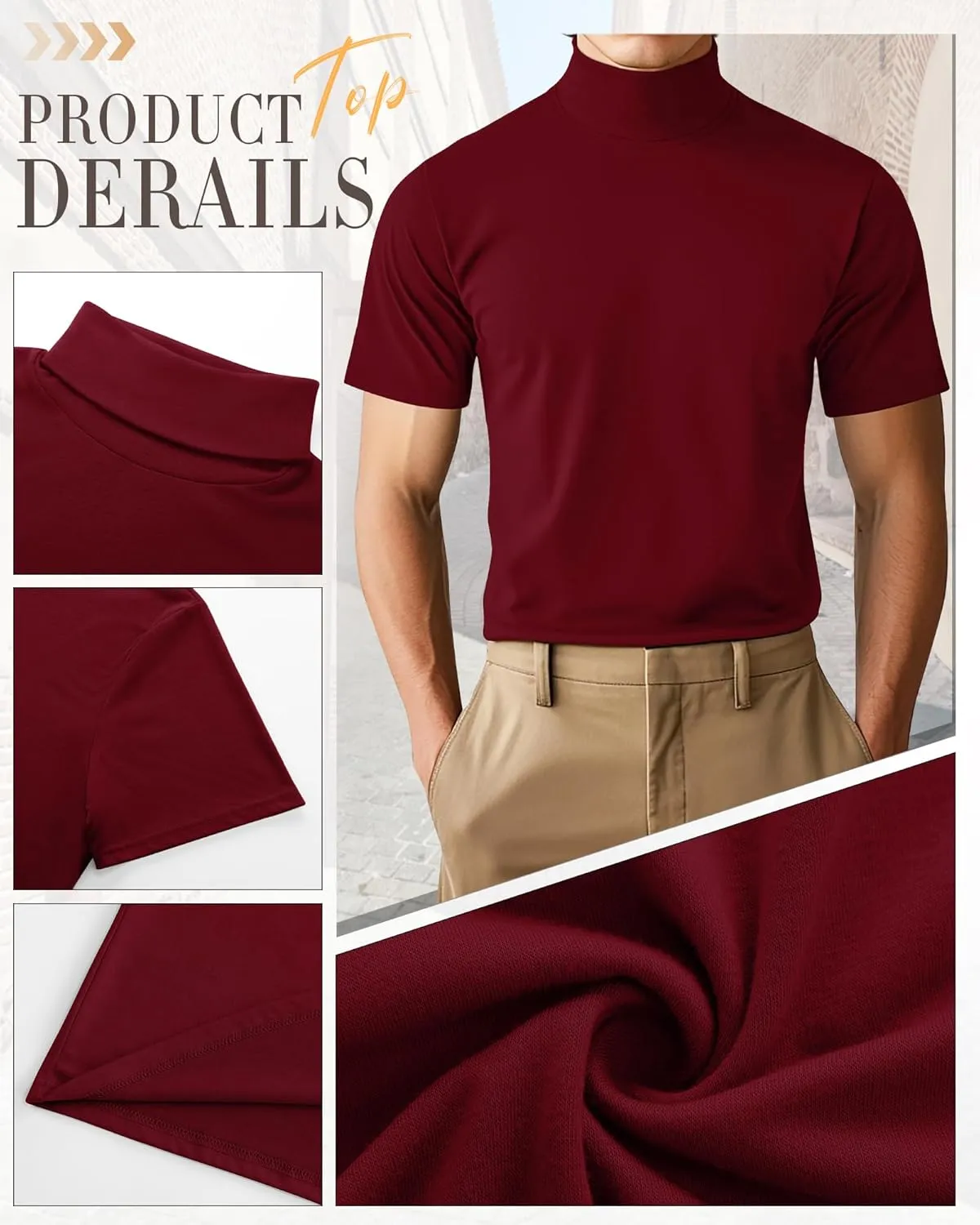 Huukeay 3 Pack Men's Big and Tall Turtleneck Shirt, Cotton Short Sleeve Mock Neck Tops Loose Fit Basic Casual Undershirt Tee
