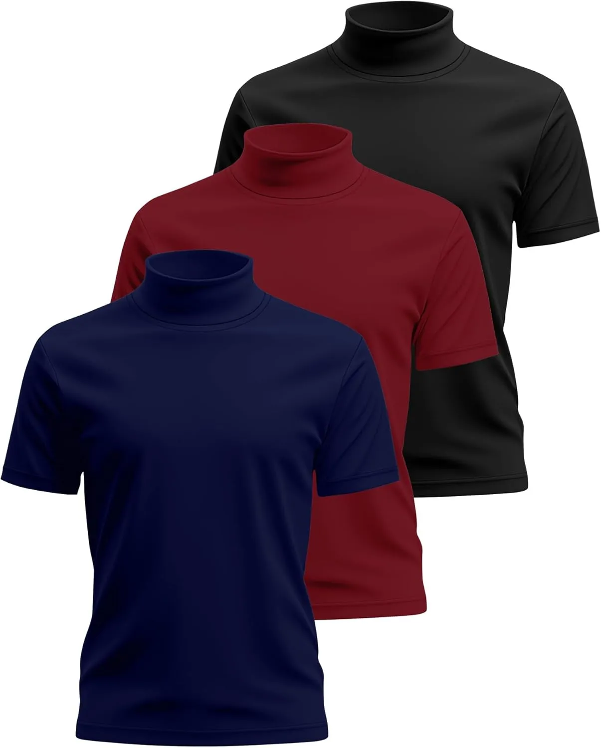 Huukeay 3 Pack Men's Big and Tall Turtleneck Shirt, Cotton Short Sleeve Mock Neck Tops Loose Fit Basic Casual Undershirt Tee