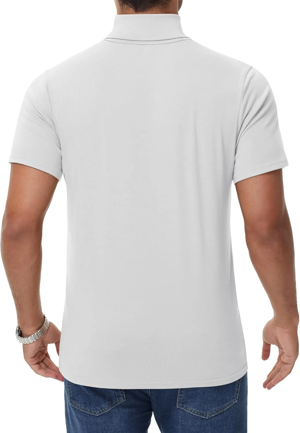 Huukeay 3 Pack Men's Big and Tall Turtleneck Shirt, Cotton Short Sleeve Mock Neck Tops Loose Fit Basic Casual Undershirt Tee