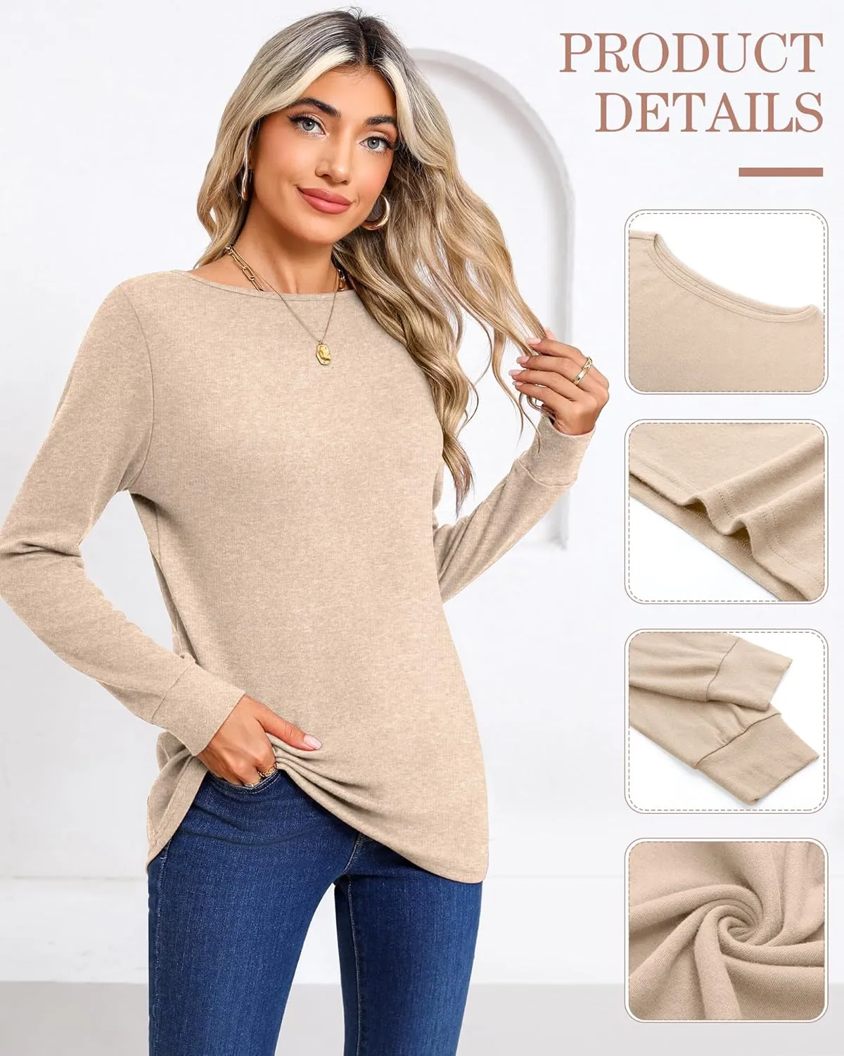 Huukeay 3 Pack Women's Long Sleeve Shirts Cotton Boat Neck Tee Basic Casual Tunic Top Loose Fit Outfits Clothes with Leggings