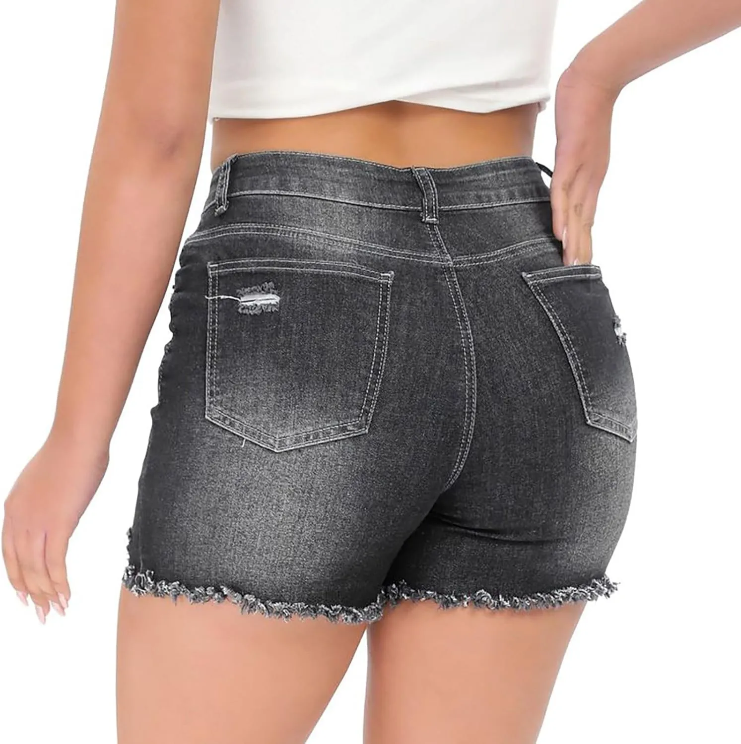 Jean Shorts for Women High Waisted Ripped Stretchy Denim Hot Short Summer Frayed Raw Hem Ripped Shorts Cut Off Shorts