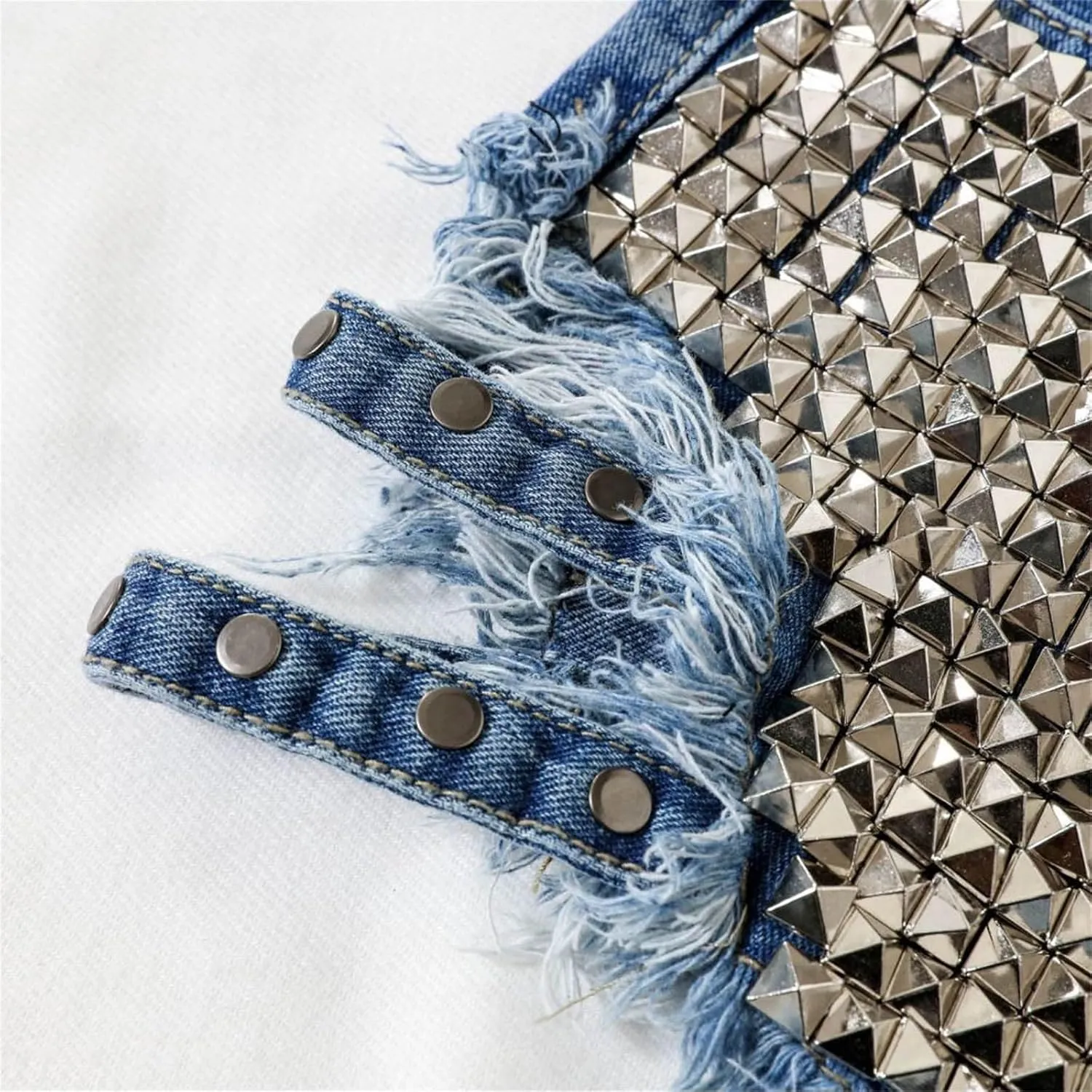 Jean Shorts Womens Fashion Cut Off Tassel Rivet Ripped High Waisted Short Jeans Punk Sexy Denim Jorts with Pockets