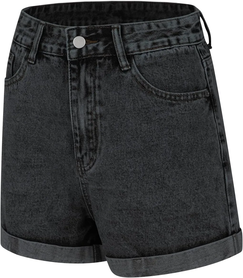 Jean Shorts Womens High Waisted Summer Denim Shorts Casual Baggy Hot Jorts Folded Hem Curvy Jeans Short with Pockets