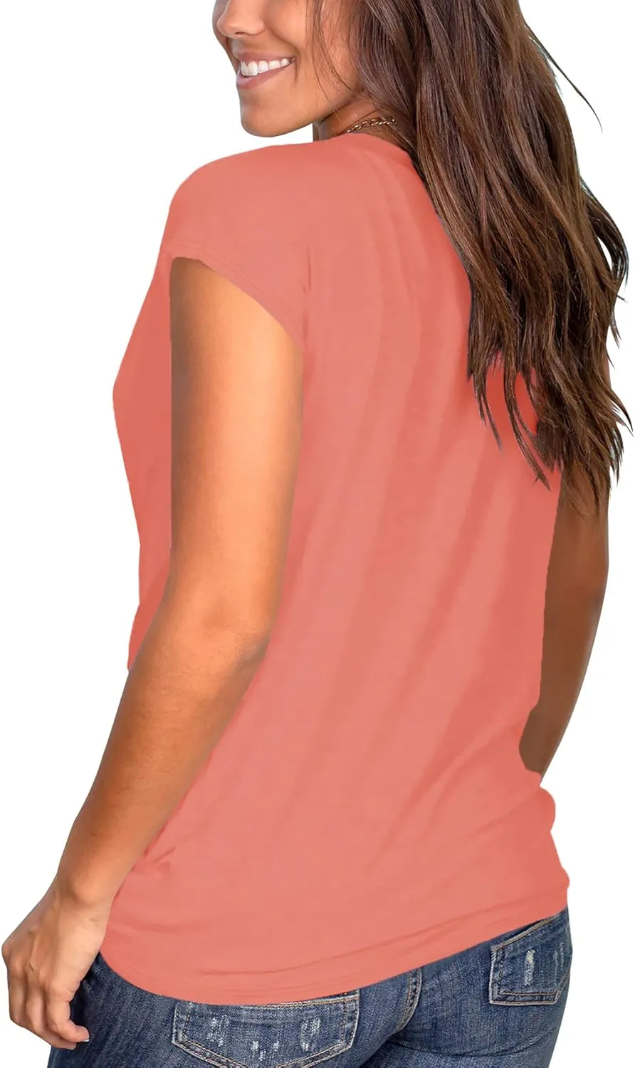 Jescakoo Women's Short Sleeve Round Neck T Shirt Front Twist Tunic Tops Casual Loose Fitted