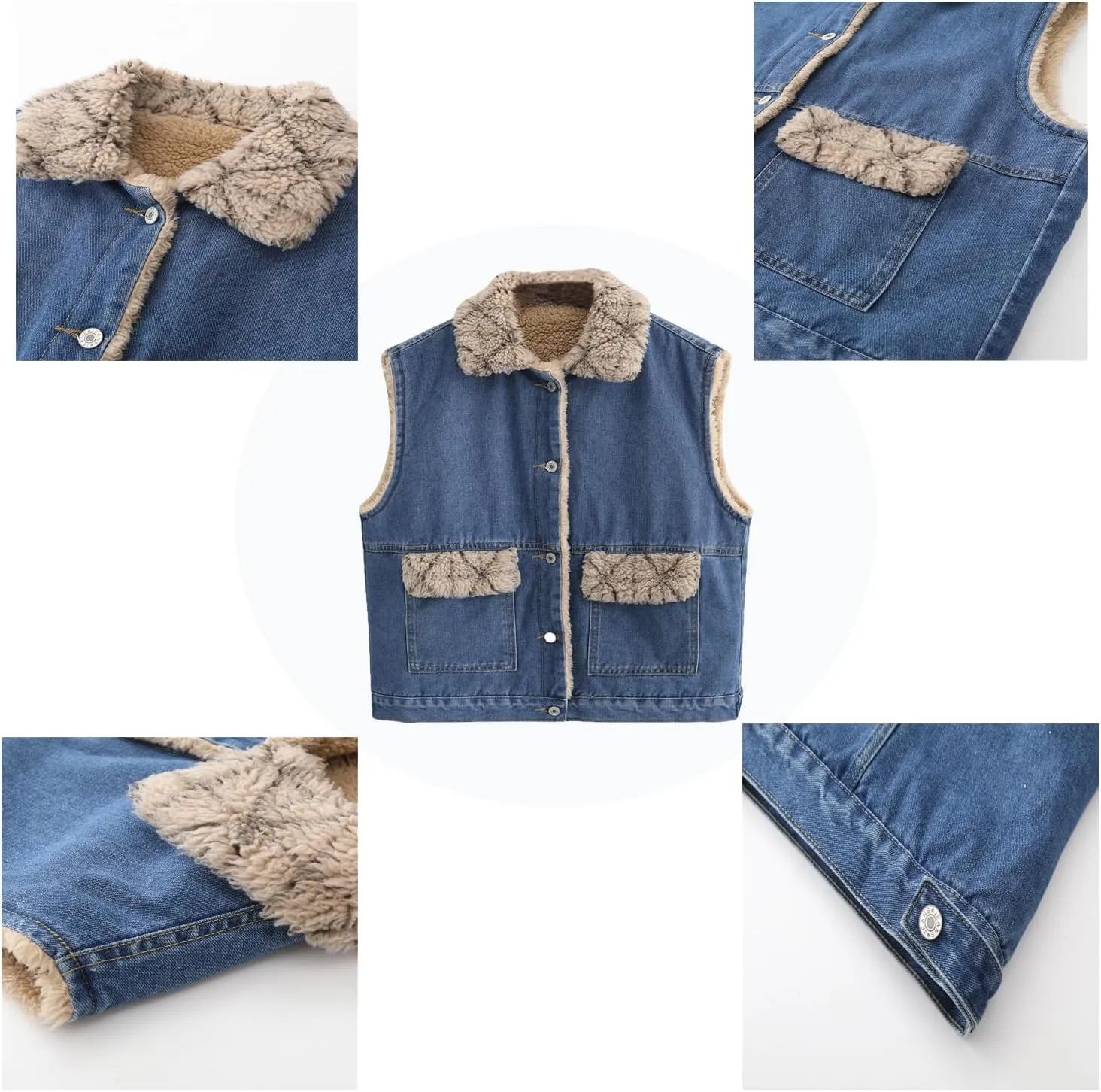 JiruixinAutumn and winter velvet casual denim jacket, retro and fashionable women's winter plus size denim vest