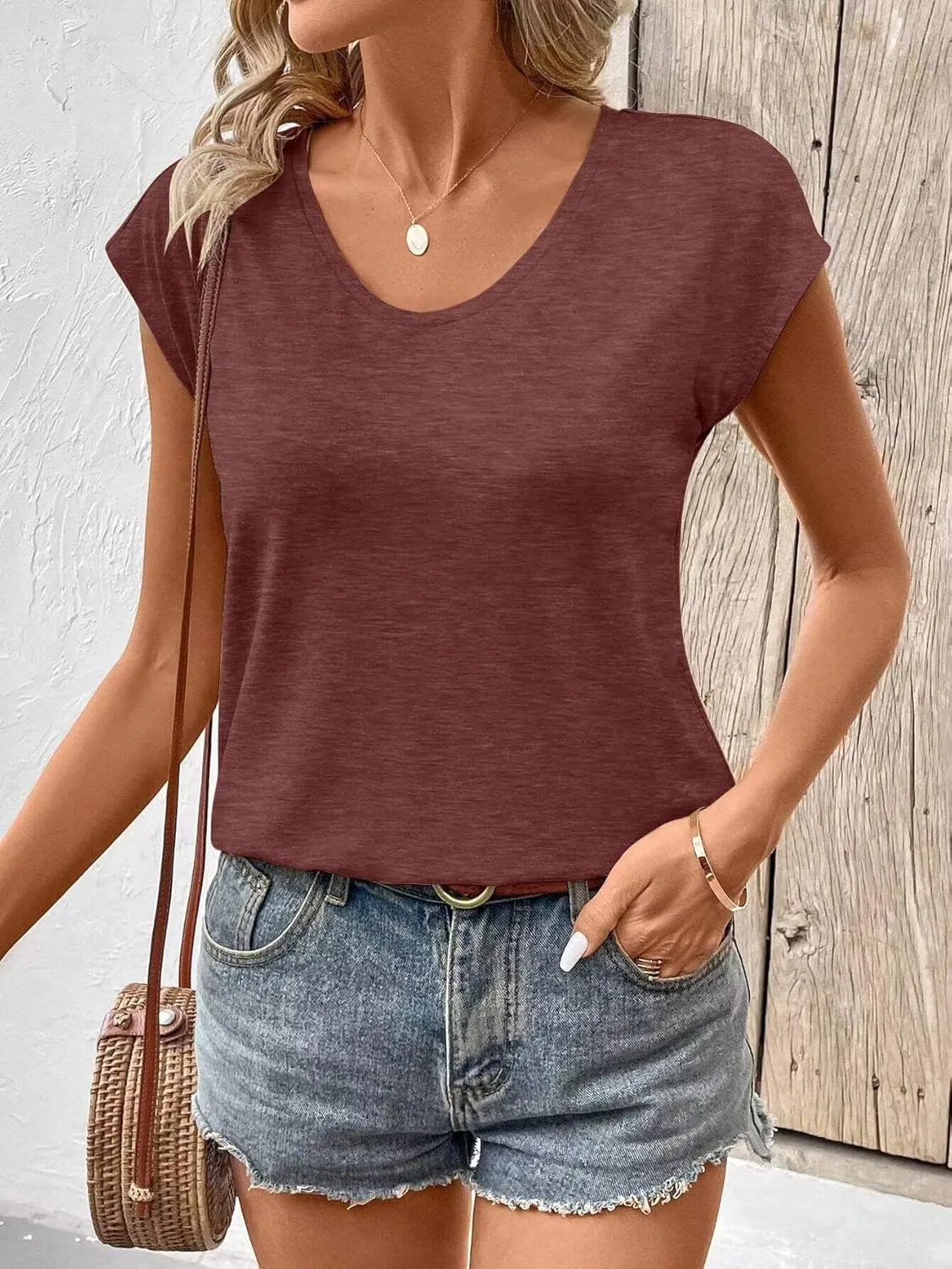 KKJ Womens Tank Tops Cap Sleeve U Neck Tops 2025 Summer Spring Casual Tee Trendy T Shirts Beach Vacation Fashion Clothes