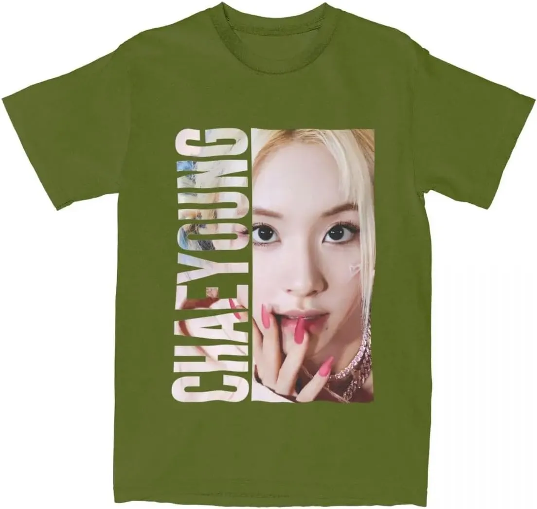 Kpop CHAEYOUNG Twice Rapper Merch T-Shirt  100% Organic US Cotton Unisex Summer Top, Novelty Tee for Men & Women Army Green/S