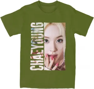 Kpop CHAEYOUNG Twice Rapper Merch T-Shirt  100% Organic US Cotton Unisex Summer Top, Novelty Tee for Men & Women Army Green/S