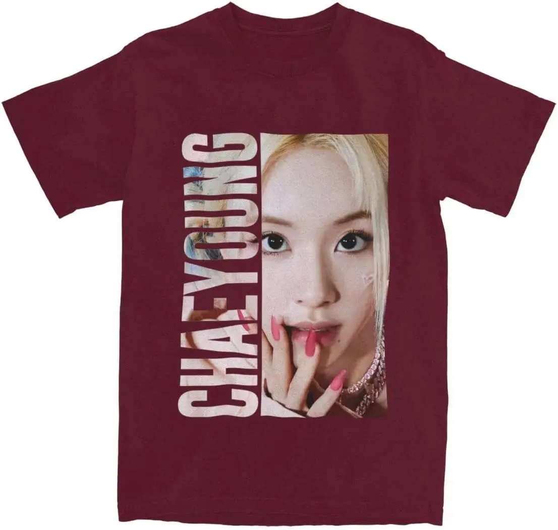 Kpop CHAEYOUNG Twice Rapper Merch T-Shirt  100% Organic US Cotton Unisex Summer Top, Novelty Tee for Men & Women Burgundy/XXL
