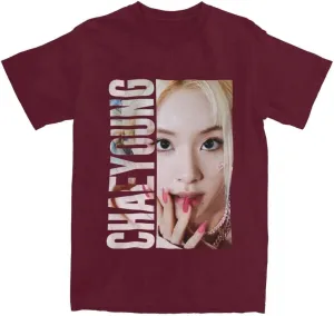 Kpop CHAEYOUNG Twice Rapper Merch T-Shirt  100% Organic US Cotton Unisex Summer Top, Novelty Tee for Men & Women Burgundy/XXL