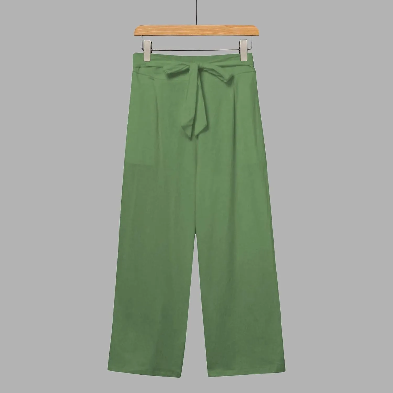Kubbon Womens Capri Pants Cotton Linen Summer Straight Leg Pants Tie Knot High Waist Pant Cropped Trousers with Pockets