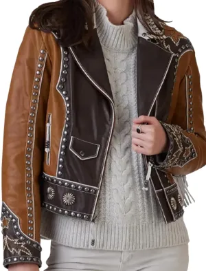 Lainey Rockstar Peoples Choice Awards 2024 Fringe Wilson Brown Genuine Leather Jacket