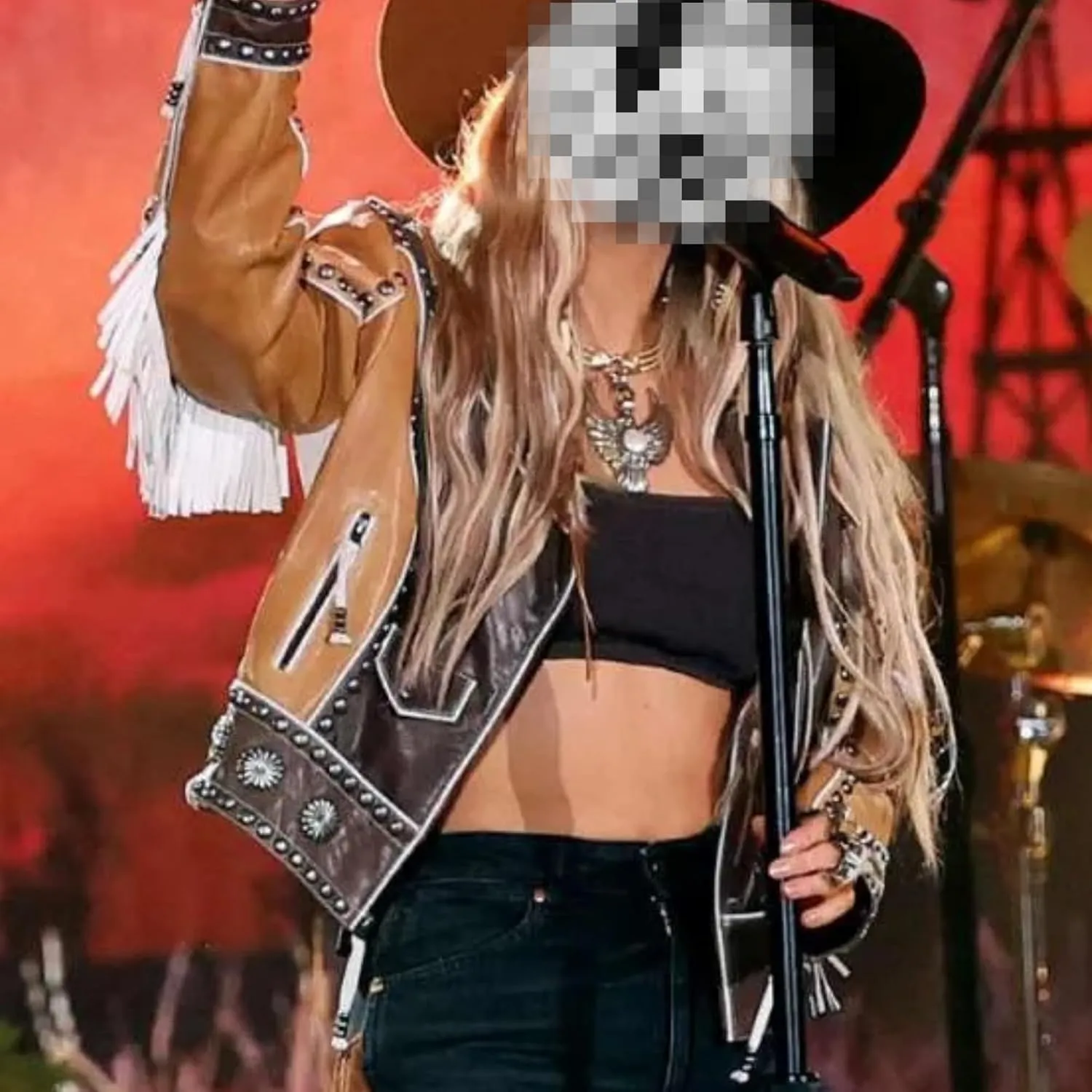 Lainey Rockstar Peoples Choice Awards 2024 Fringe Wilson Brown Genuine Leather Jacket