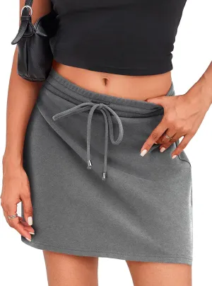 LAVASEON Womens Casual Mini Skirts Drawstring Summer Elastic High Waist Skorts Workout Pencil Bodycon Skirt with Short