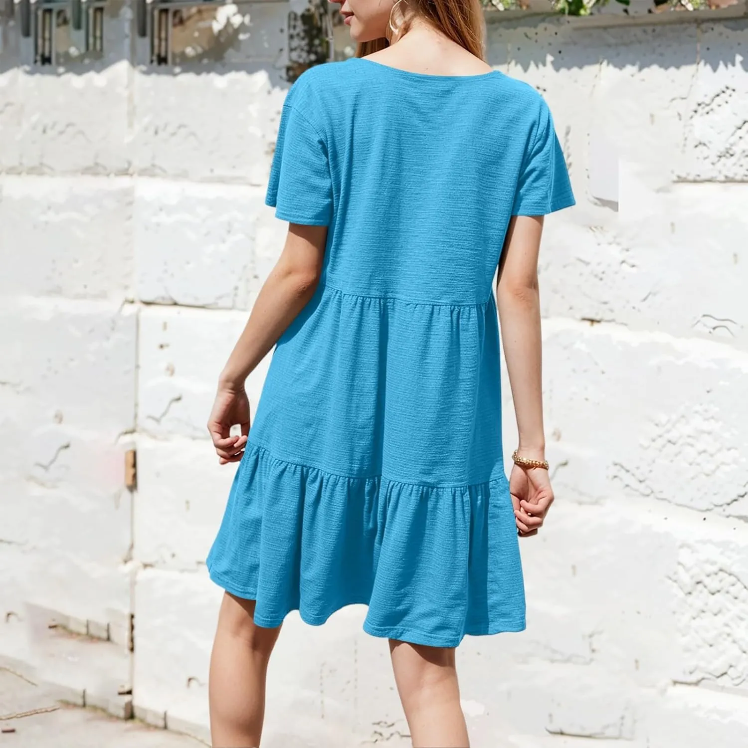 lcyhony Summer Dresses for Women 2025 Vacation Beach Short Sleeve Tshirt Dress Y2k Loose fit Scoop Neck Tiered Mini Sundress