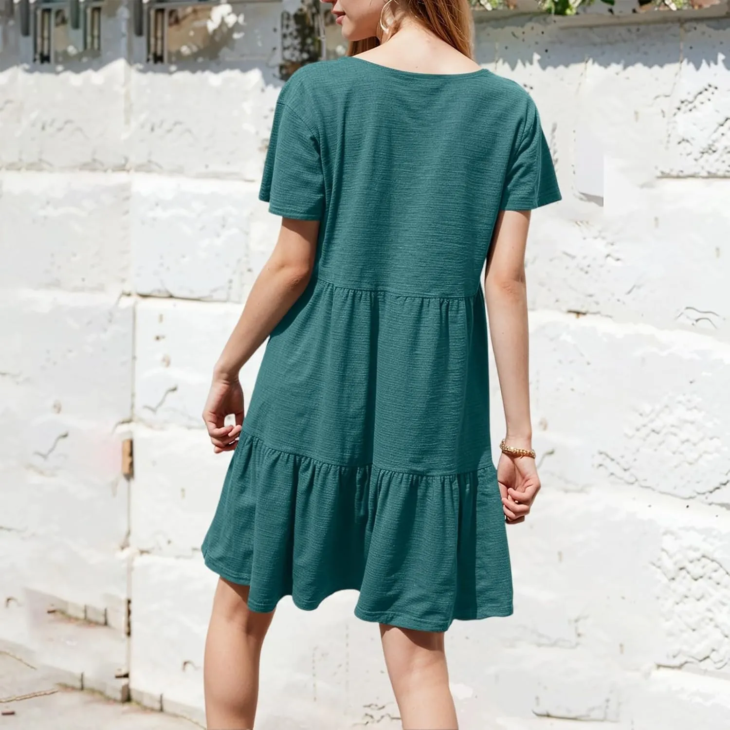 lcyhony Summer Dresses for Women 2025 Vacation Beach Short Sleeve Tshirt Dress Y2k Loose fit Scoop Neck Tiered Mini Sundress
