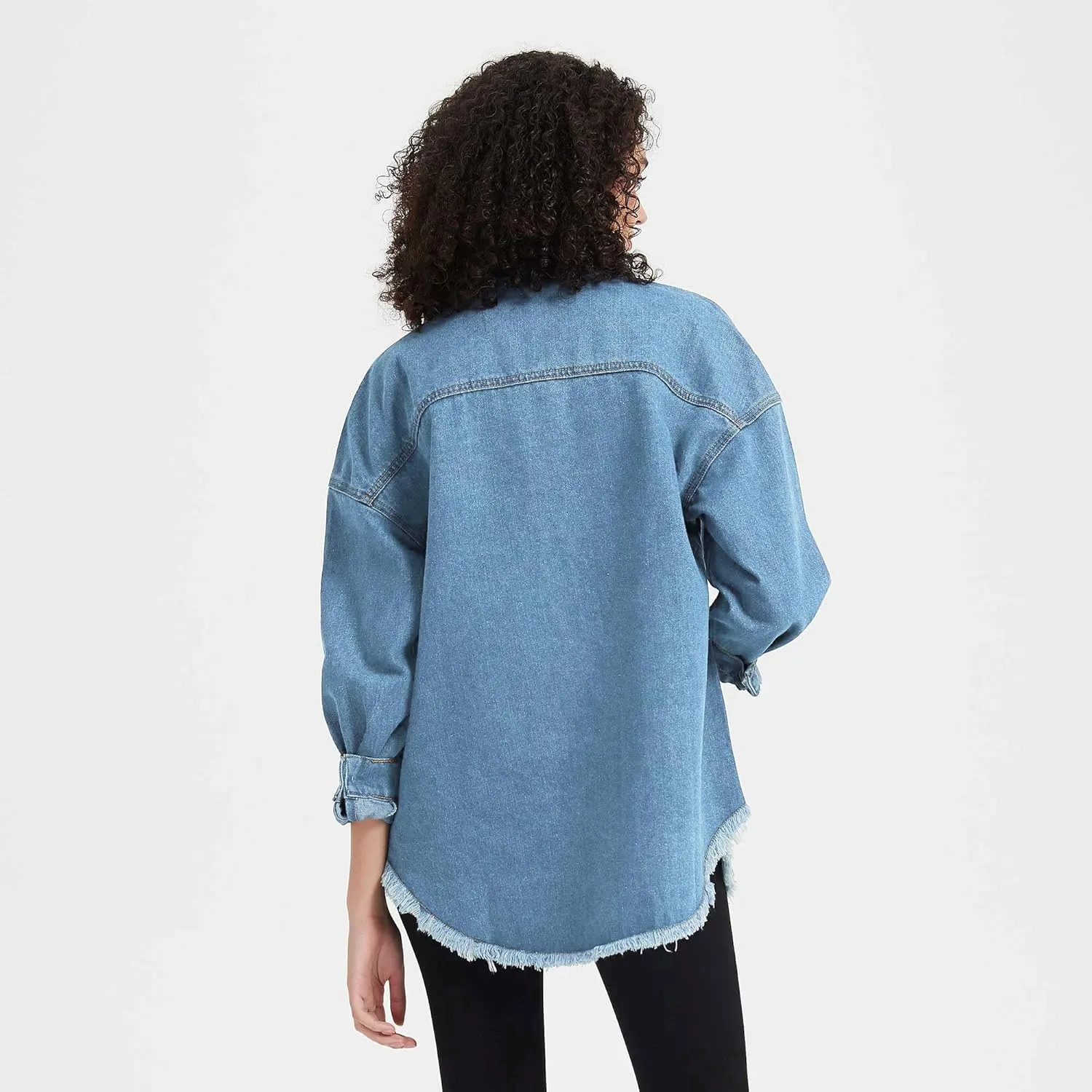 LifeShe Women's Oversized Denim Shacket Jacket Casual Long Boyfriend Jean Jackets Coat Autumn Spring