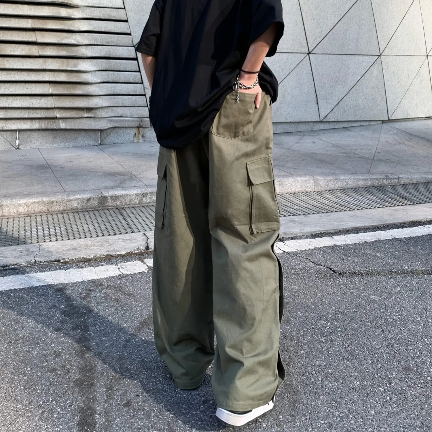 Linsennia Gothic Cargo Pants with Pockets for Men Women Girls Side Slit Baggy Streetwear Y2K Pants