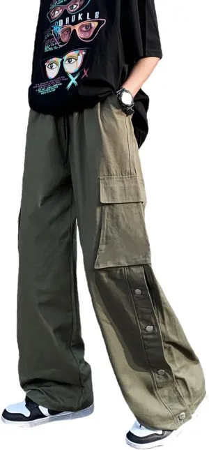 Linsennia Gothic Cargo Pants with Pockets for Men Women Girls Side Slit Baggy Streetwear Y2K Pants