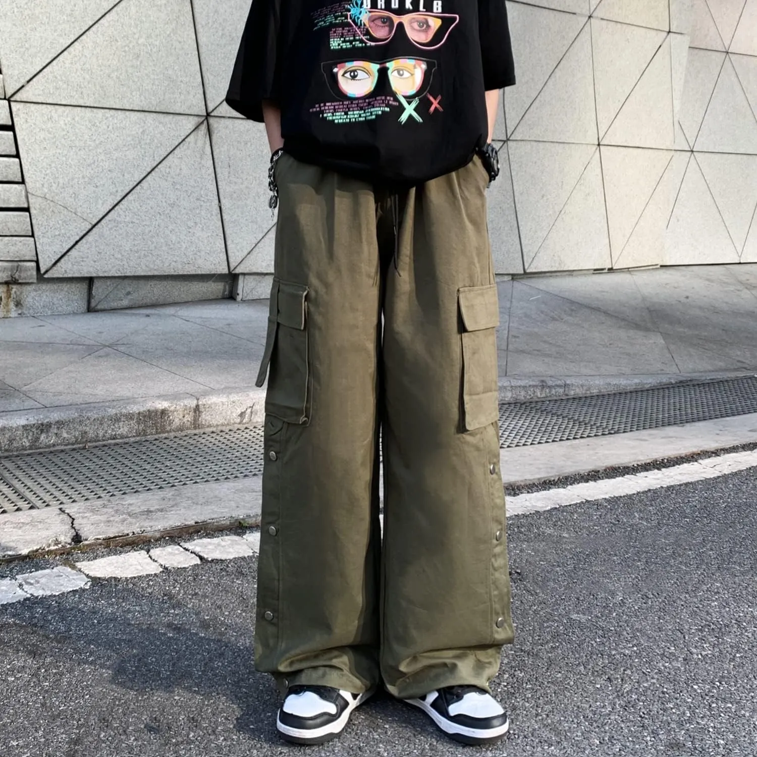 Linsennia Gothic Cargo Pants with Pockets for Men Women Girls Side Slit Baggy Streetwear Y2K Pants