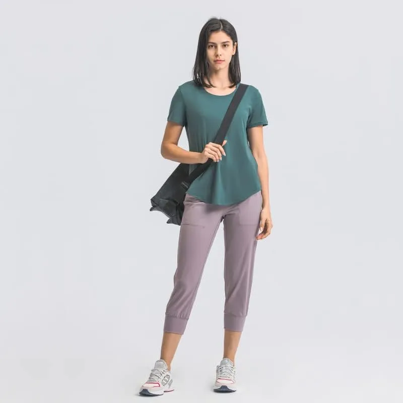 Looleafy Women's Running Shirts Quick Dry Short Sleeve Athletic Workout Tops V Neck Moisture Wicking Tops Women